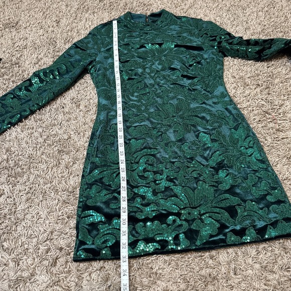 Venus Dress Women Dark Green Sequin Velvet Long Sleeve Mini Party Glam Size 8 - Picture 7 of 8
